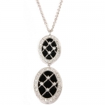 Black Onyx Necklace Sterling Silver CZ Diamonds Oval Pendants By Bucasi