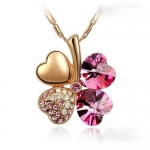 Blue Chip Unlimited - Pink Rose Crystal Rose Gold Drop Clover Pendant with 18in 18k RGP Chain Elegant Gem Fashion Jewelry Necklace