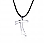 Rhodium Plated Brass Designer Open Cross Slide Pendant Charm Necklace with 16-18 Adjustable Black Cord Chain