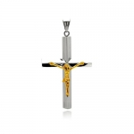 Yellow Gold Quality Plated 316L Stainless Steel Two Tone Designer Crucifix Cross Pendant Charm