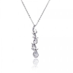 Rhodium Plated Brass Hanging Pear Shape Cubic Zirconia Diamonds Pendant Charm Necklace with 16-18 Adjustable Chain