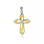 Yellow Gold Quality Plated 316L Stainless Steel Two Tone Designer Open Cross Pendant Charm
