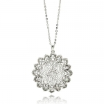 Rhodium Plated Brass Designer Flower Design Cubic Zirconia Diamonds Pendant Charm Necklace with 16-18 Adjustable Chain