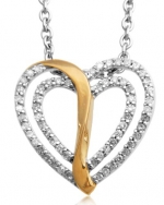 White and Yellow Plated Sterling Silver Heart Diamond Pendant(HI, I1-I2, 0.25ct)