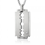 Men's Stainless Steel Blaze Plate Diamond Pendant Necklace (GH, SI, 0.05 carat)