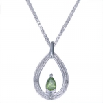 8x5mm 0.80 CT Pear Shape Peridot & Diamond Pendant in Sterling Silver with 18 Chain