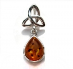 Certified Genuine Honey Amber and Sterling Silver Celtic Tear Drop Pendant