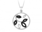 Black Diamond Accent Leaf Circle Pendant Necklace in Sterling Silver with Chain