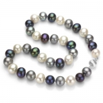 Sterling Silver 12-13mm Multi-dark Round Cultured Freshwater Pearl 18 Necklace with Sterling Silver Corrugated Ball Clasp