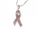 Silvertone Pink Crystal Ribbon Pendant Necklace