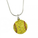 Silvertone Crystal Softball Pendant Necklace Fashion Jewelry