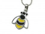 Silvertone Black and Yellow Epoxy Honeybee Pendant Necklace