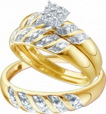 Men's Ladies 10k Yellow and White Gold .1 Ct Round Cut Diamond His Her Engagement Wedding Bridal Ring Set (ladies size 7, men size 10; message us for more sizes)