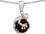 Original Star K(tm) Frog Pendant With 10mm Simulated Garnet Ball in .925 Sterling Silver