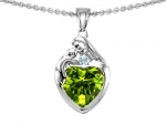 Original Star K(tm) Loving Mother With Child Family Pendant With Heart Shape Genuine Peridot in .925 Sterling Silver