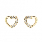 14K Yellow Gold Plated Open Heart CZ Stud Earrings with Screw-back for Children & Women