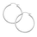 14K White Gold 2mm Thickness Classic High Polished Hinged Hoop Earrings (1.8 or 45mm Diameter)