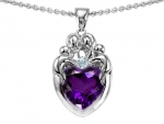 Original Star K(tm) Loving Mother And Family Pendant With Heart Shape Genuine Amethyst in .925 Sterling Silver