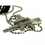 Men's Bling King Machine Gun Pendant - Iced Out - Silver Plated - Bling