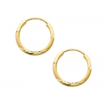 14K Yellow Gold 1.5mm Thickness Diamond Cut Satin/High Polished Elegant Endless Hoop Earrings (0.6 or 15mm Diameter)