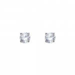 14K White Gold 4mm Round CZ Solitaire Basket Stud Earrings with Screw-back for Children and Women