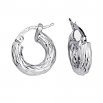 14K White Gold 4mm Thickness Diamond Cut High Polished Classic Hinged Hoop Earrings (0.65 or 16.5mm Diameter)