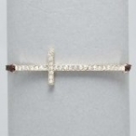 DR - Womens Teens or Girls Rhinestone Sideways Side Cross Bracelet with Cord, Color : Gold Tone with Brown Cord
