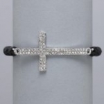 Silver Tone Sideway Side Cross Bracelet with Black Beads