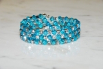 Designer Inspired Womens Dainty Bling Bling Wrap Bracelet, Rhinestone Crystal and Irodescent Teal Accent Beads. Sure to Dress up Any Outfit!