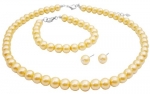 Childrens Girls Jewelry 3pc Yellow Pearl Set Bracelet, Necklace & Earrings for Girls. Perfect for Christmas, First Communion, Easter, Graduation, Sunday Dress, Christening or Birthday.