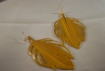 Womens Long Dangling Gold Tone Earrings, Feather - Leaf Style, Metal, Painted Yellow, 4 Long