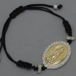 DR - Gold Sideways Our Lady of Guadulpe Bracelet with Rhinestones and Cord
