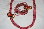 Pink Designer Inspired Black Beaded Necklace with Removable Heart Charm and Matching Bracelet