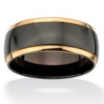 Men or Womens Stainless Steel Ring Size 9 Black IP Stainless Steel Goldtone Accents Wedding Band 10 mm