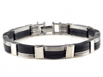 8.7 Men Stainless Steel Bracelet Bangle Rubber Black Silver Link