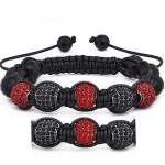 10mm Red And Black Crystal Rhinestone Shamballa Style Bracelet. One Size Fits All Wrap Bracelet.