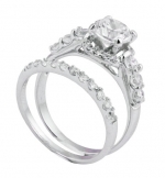 Rhodium Plated Sterling Silver Engagement Ring Set with Diamond CZ Stone - Size 7