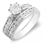 1.40 Carat (ctw) 14k White Gold Round Diamond Ladies Solitaire with Accents Bridal Engagement Ring; Band Sold Separately