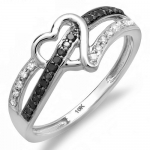 0.20 Carat (ctw) 10k White Gold Round Black and White Diamond Ladies Promise Heart Love Engagement Ring 1/5 CT