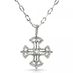 1/2 Carat (TW) Diamond Cross Symbol (Fleur De Lis Style) Pendant in 14k White Gold (with 18 Inch Silver Link Chain)