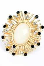 Elegant Gold Plated White Star Design Stretch Ring with Black and Clear Stone Accents