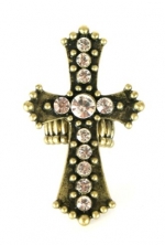 High Fashion Oxidized Gold Plated Ankh Cross Ring with Clear Crystals - Stretchable