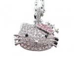 Hello Kitty 3D Cubic Zirconia Diamante W/Pink Crown Necklace w/FREE gift box by Jersey Bling