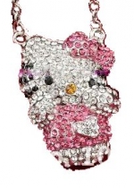 Hello Kitty Swarovski 3D in PINK Crystal Puff back Necklace FREE shipping & Gift Box
