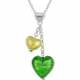 Silver Murano Glass Gold and Green Heart Necklace