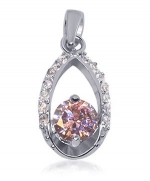 Nickel Free Sterling Silver Pink Cubic Zirconia Cradle Oval Shaped 18mm x 5mm Dangle Pendant