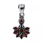 Sterling Silver Marquise and Round Garnet Flower Pendant