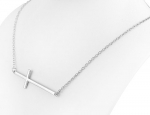 Chic Silvertone Fashion Necklace in Chain Links with Sideways Cross Pendant. Rhodium-plating. Chain - Length:18 inches, Cross: Length: 54mm, Width: 13mm, Thickness 1.7mm. With Adjustable Clasp. One Size Fits All. Lead Free. With Free Gift Box.