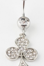 Stainless Surgical Steel Flower Belly Ring - Cubic Zirconia Stones
