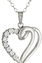 DiAura Sterling Silver Diamond-Accent Open Scroll Heart Pendant Necklace